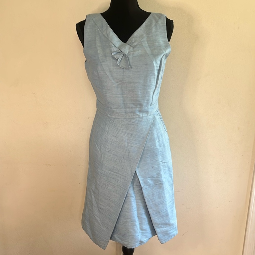 Tocca Light Blue Sleeveless Wrap-Front Dress